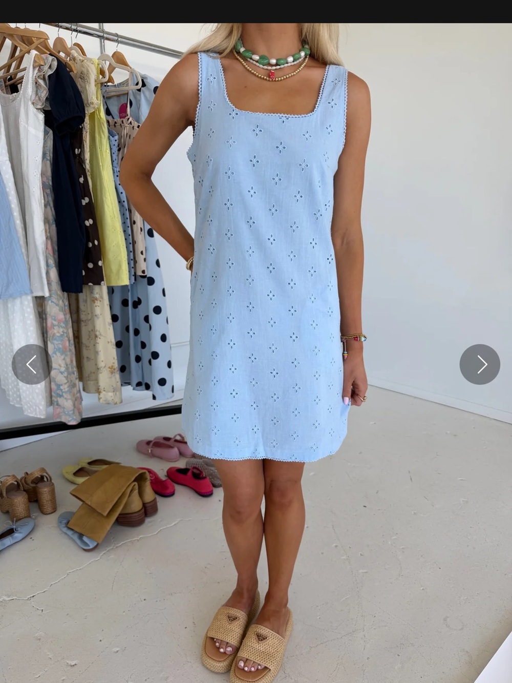 Light Blue Eyelet Square Neck Mini Dress